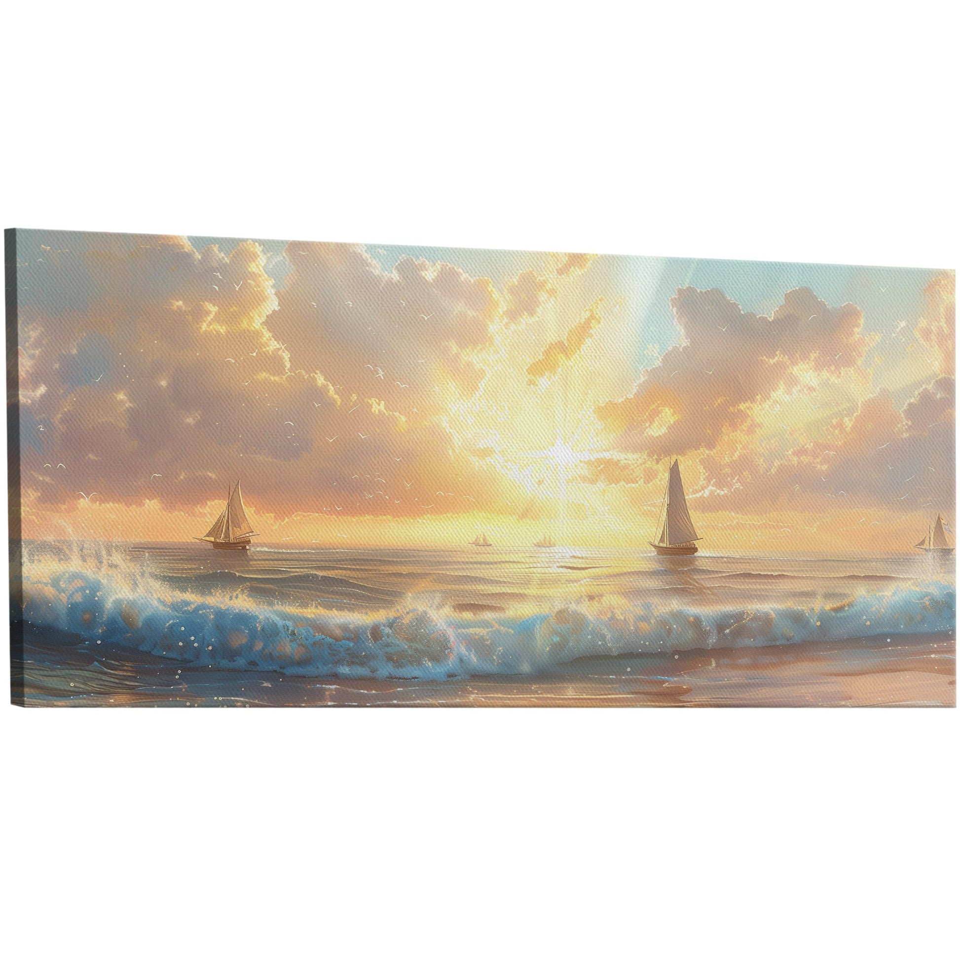 Handmade wall art of a serene coastal landscape