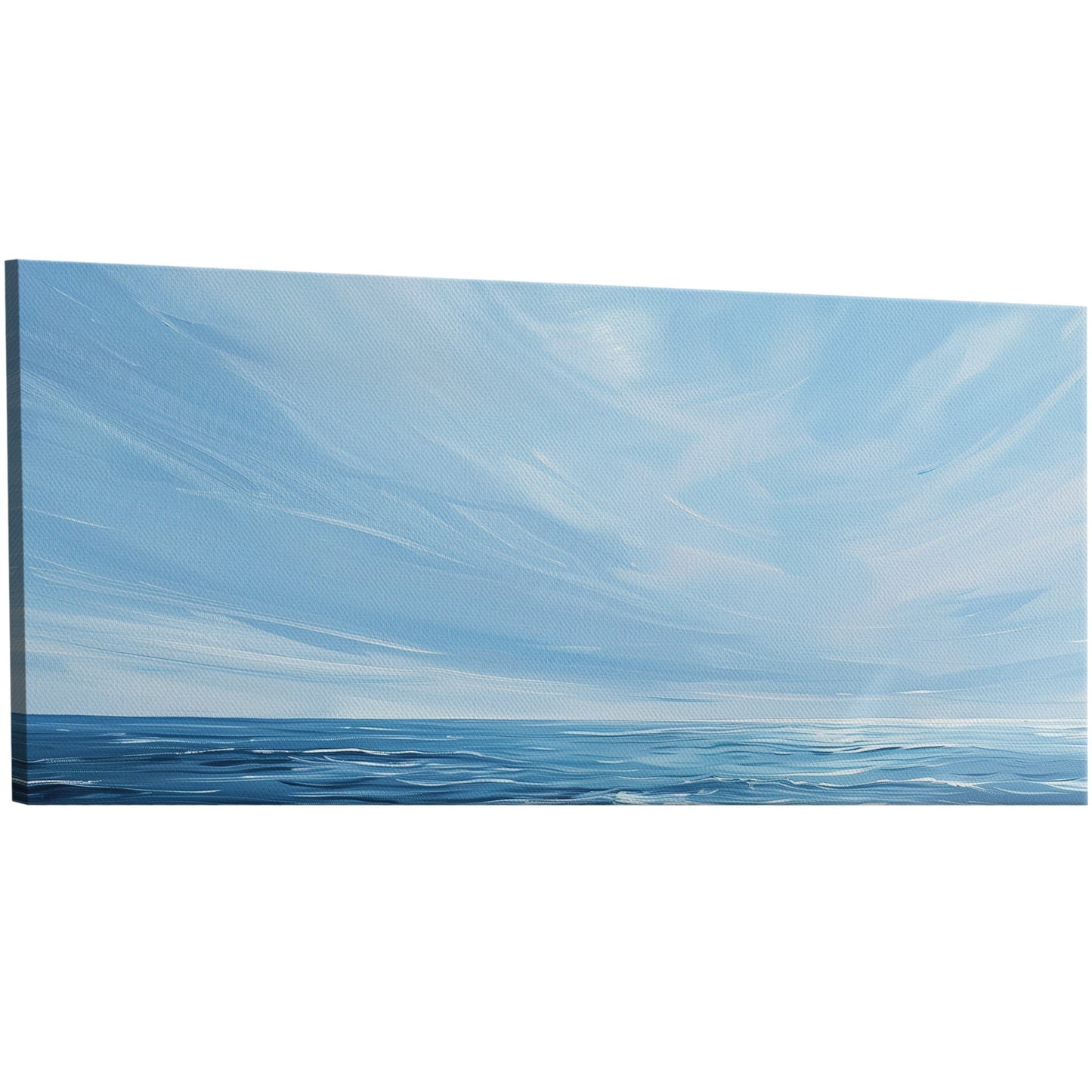 Minimalist abstract brush stroke painting of ocean and blue sky - Tranquil Seaside Serenity