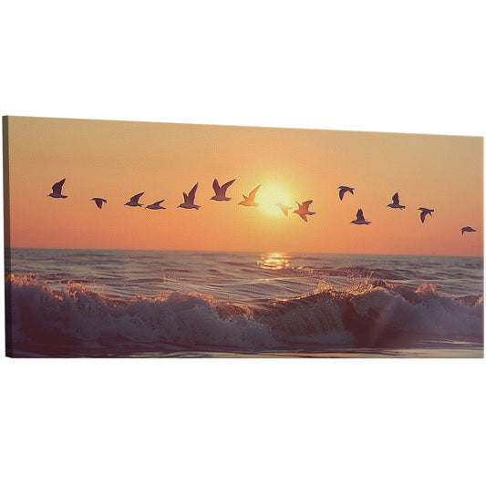 Soothing blend of colors and seagulls - Tranquil Ocean Sunset