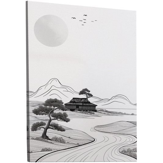 Wall art capturing essence of Chinese culture in woodcut style with black & white palette. Abstract outlines create a calming ambiance. Handmade in various sizes for all budgets. Rich cultural flair for your space.