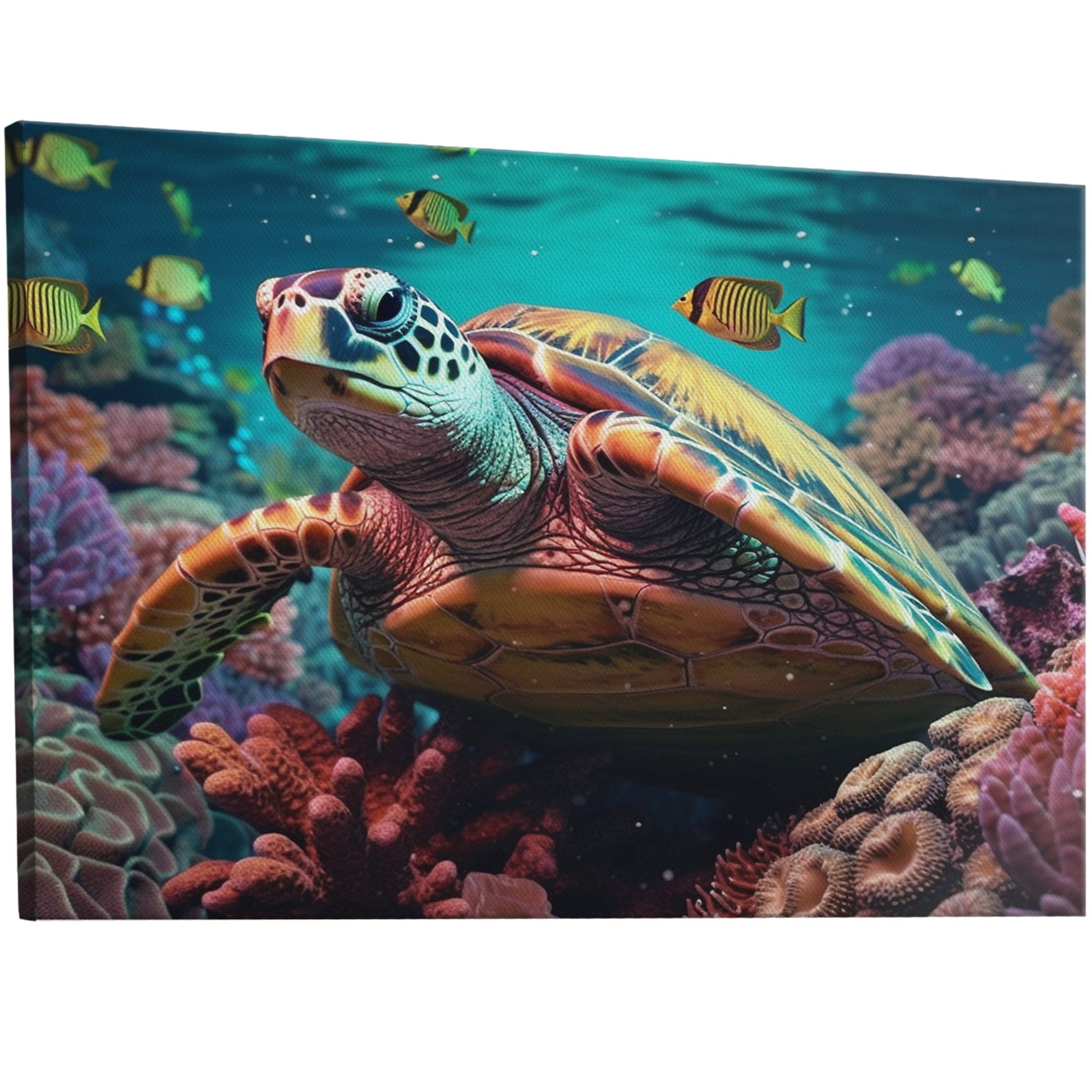 Vibrant coral reef wall art with tropical fish