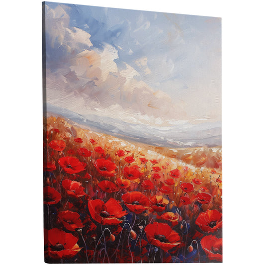 Poppy Field Painting in Minimalist Style - Serene Elegance