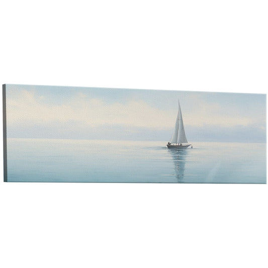 Stunning seascape wall art capturing the calmness of a solitary sailboat in a minimalist ocean horizon