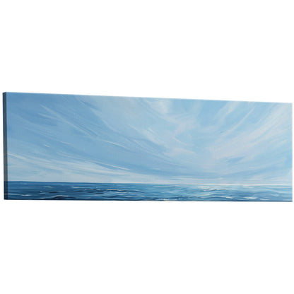 Minimalist abstract brush stroke painting of ocean and blue sky - Tranquil Seaside Serenity