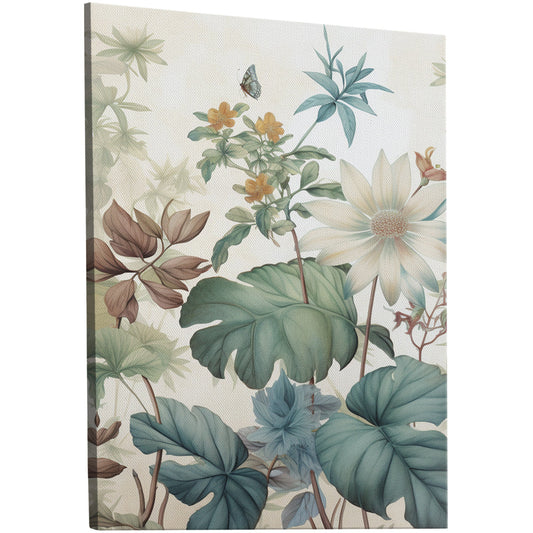 Exquisite vintage botanical mural in soft tones