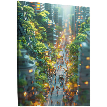 Tilt-shift image of a miniature city street with trees and little people - Avenue of Dreams