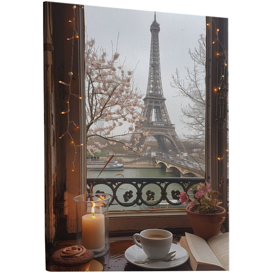 Cozy Paris Cafe Scene with Eiffel Tower View