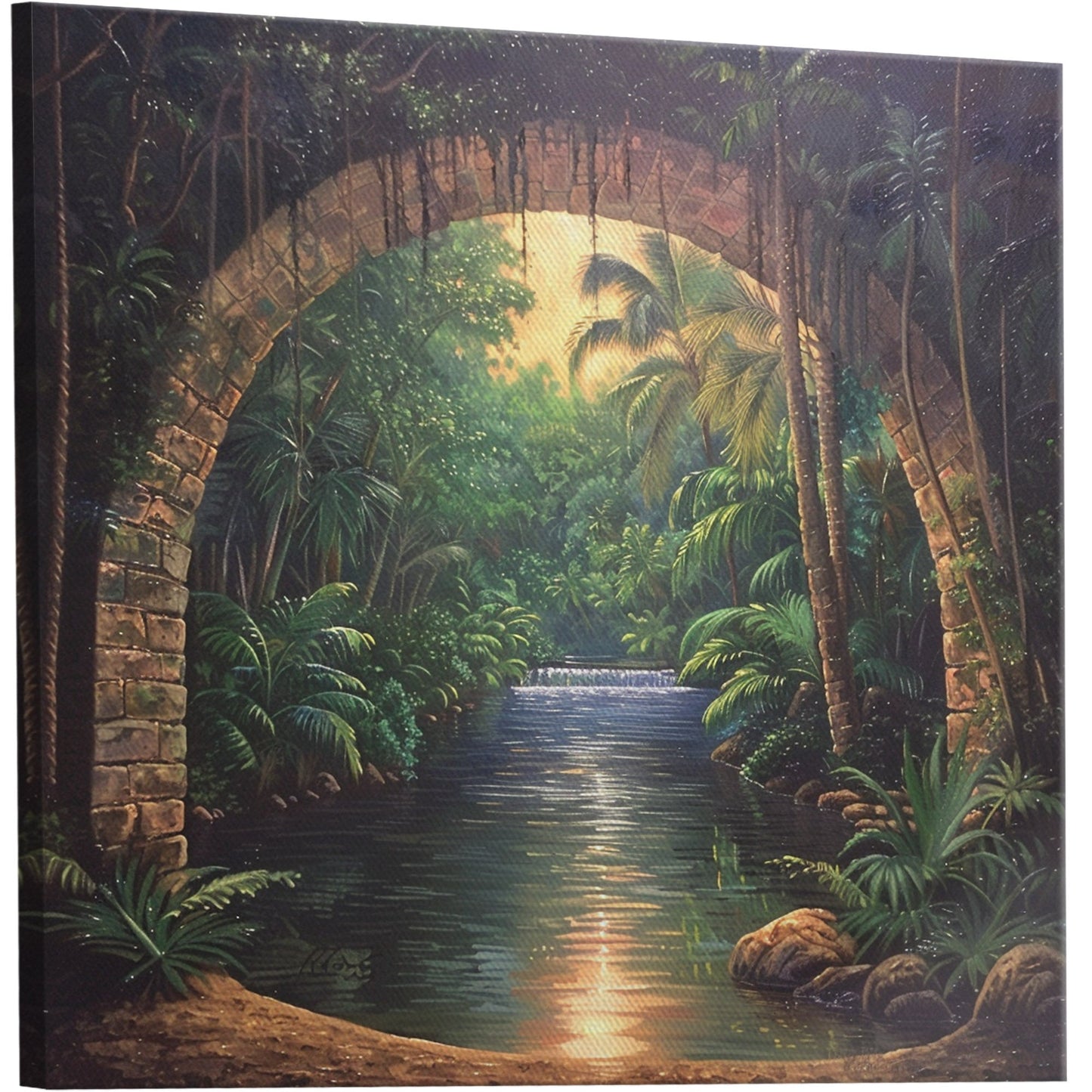 Painting of Archway Tunnel Looking Out at Jungle River - Enchanted Water View