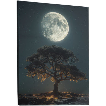 Perfect Isolated Tree with Moon at Night - Moonlit Serenity