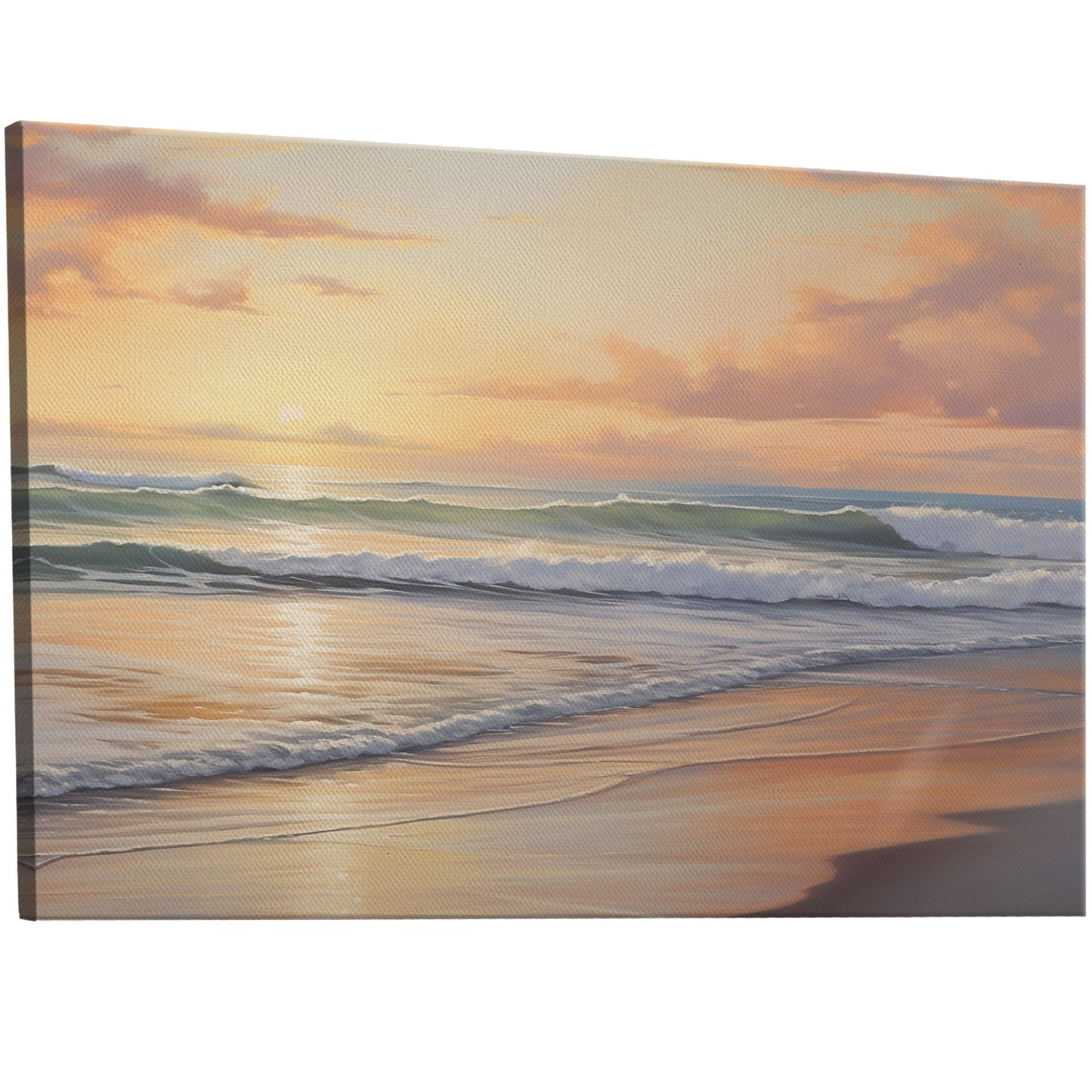 Coastal Beach Painting at Sunset - Golden Coast Sunset Serenity