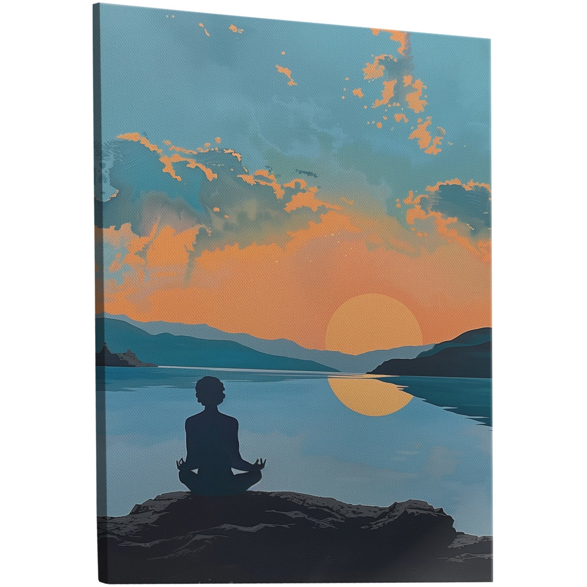 Captivating wall art of person meditating at sunrise