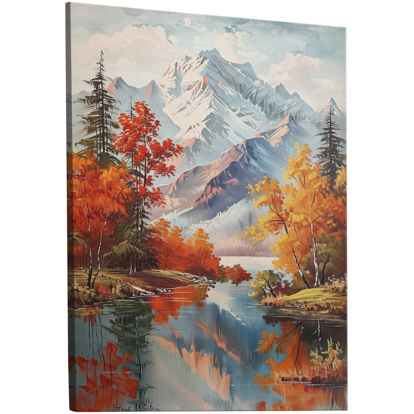 Vintage Mountain Landscape Painting - Enchanted Wilderness Retreat