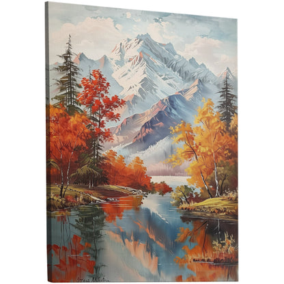 Vintage Mountain Landscape Painting - Enchanted Wilderness Retreat