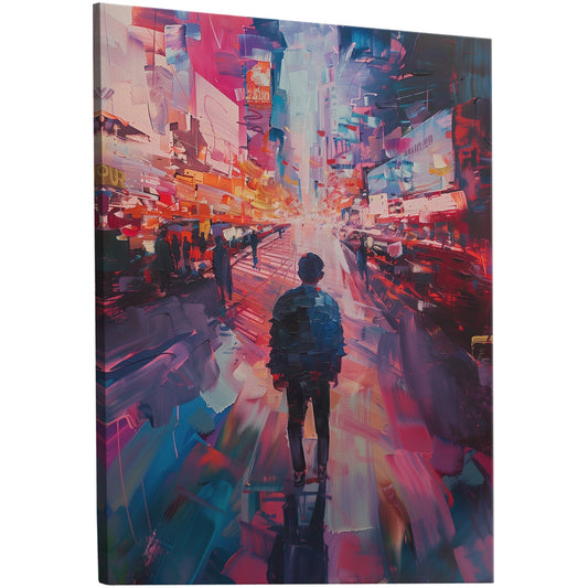 Impressionistic Painting of Modern City in Vibrant Pinks and Blues - Embrace the Vision