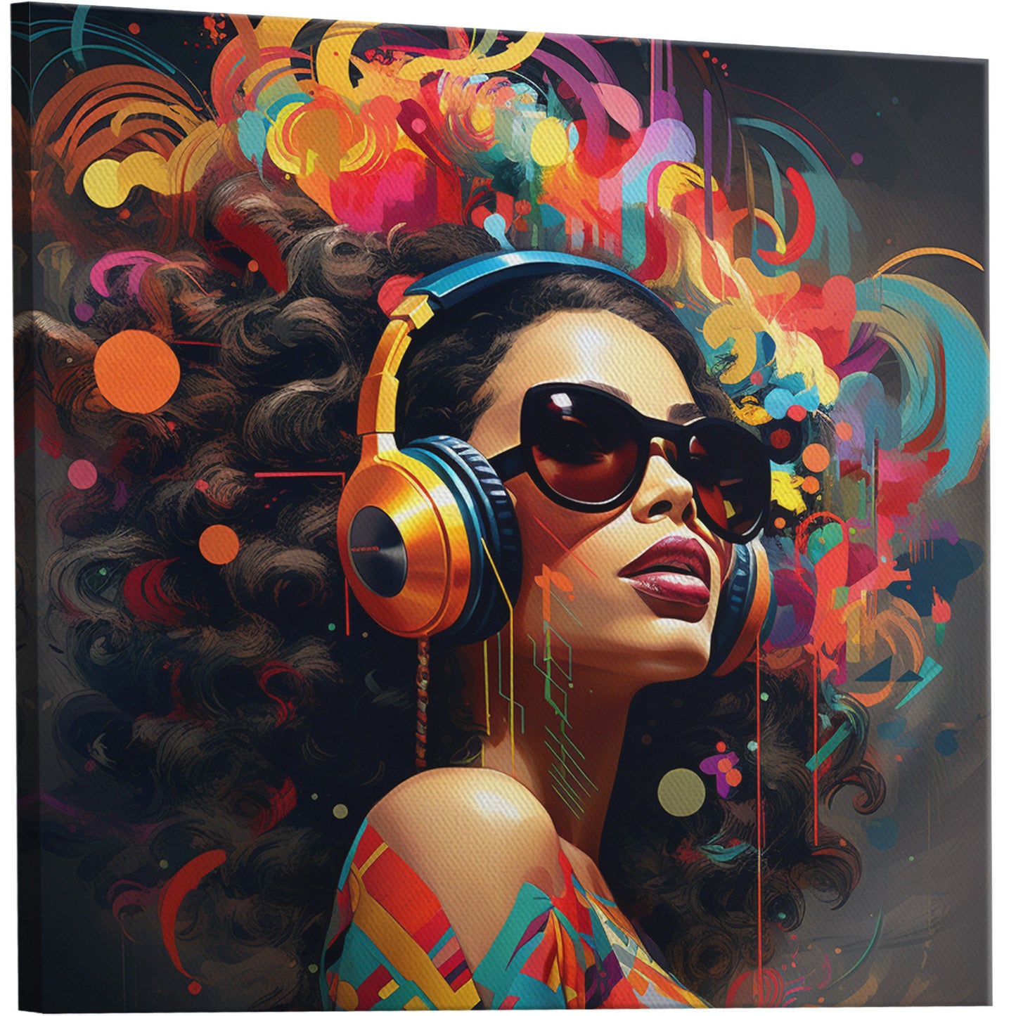 Street Art Style Portrait of a Woman with Wild Hair - Electric Rhythm Burst