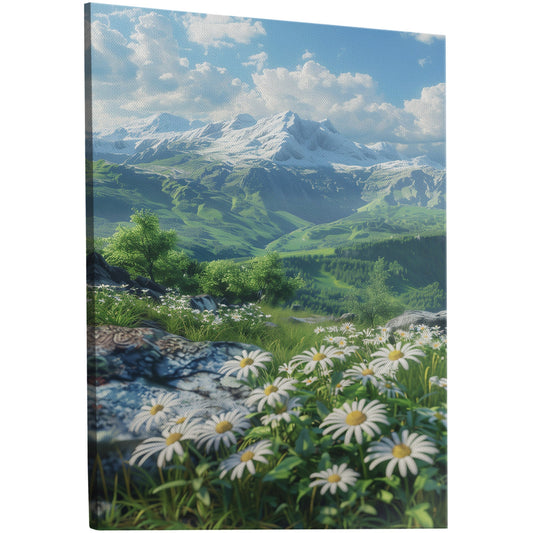 Tranquil green mountains near daisies - Zenith Zen