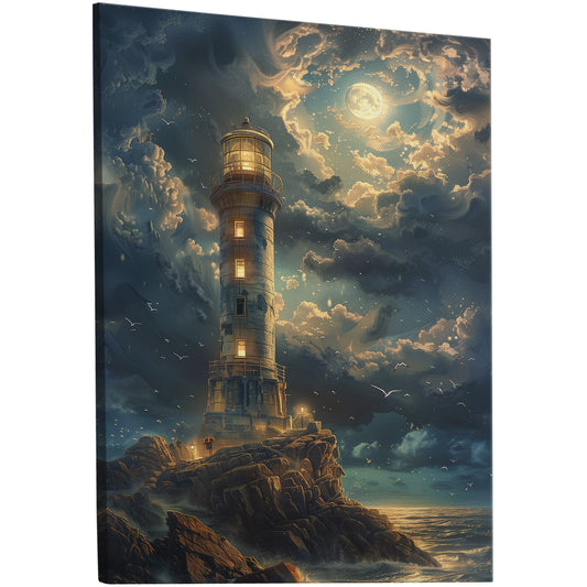 Soothing coastal oasis at night - Lighthouse in Twilight