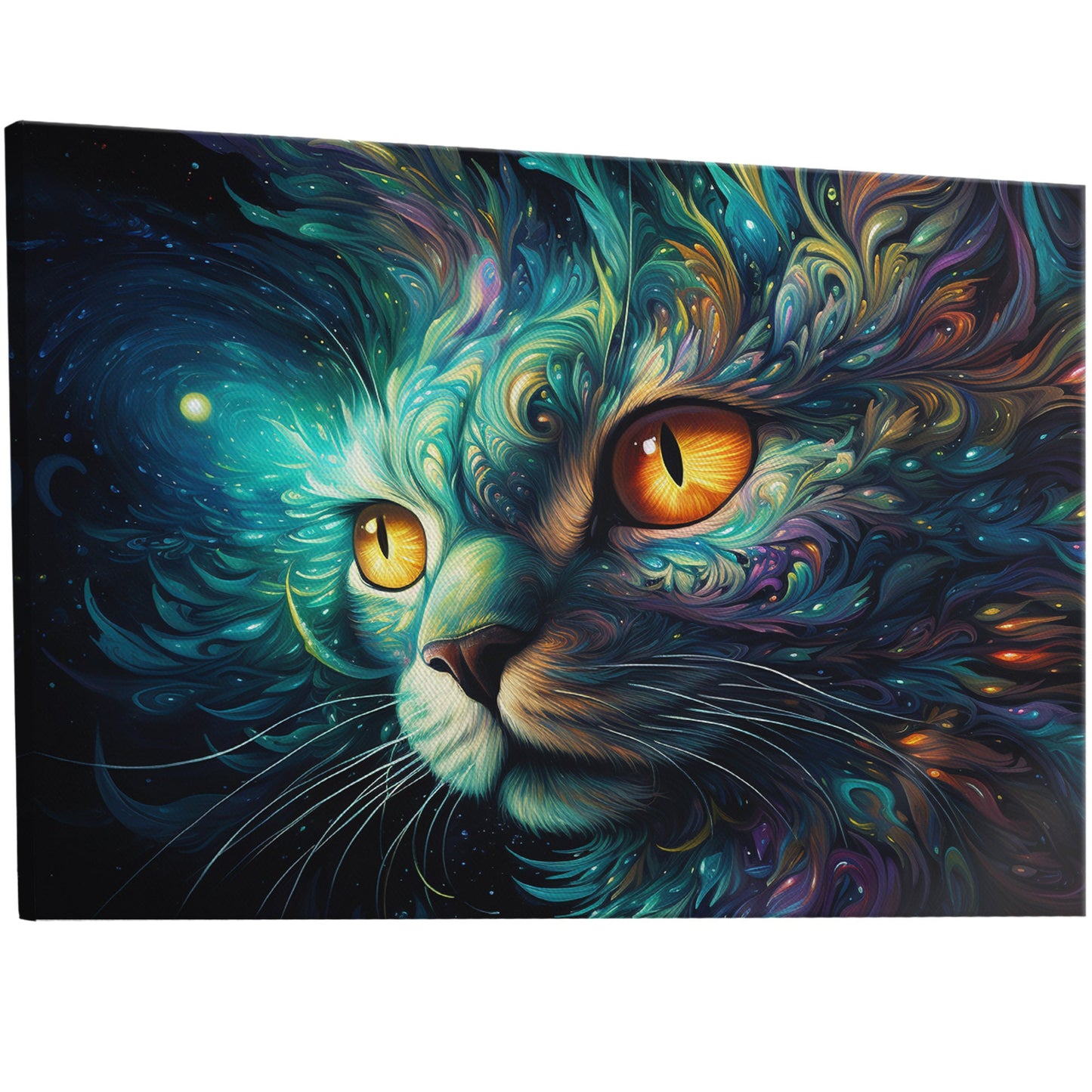 Psychedelic black cat portrait exuding mystery - Cosmic Enchantment