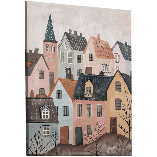 Scandinavian Nordic Style Painting of Houses - Tranquil Haven