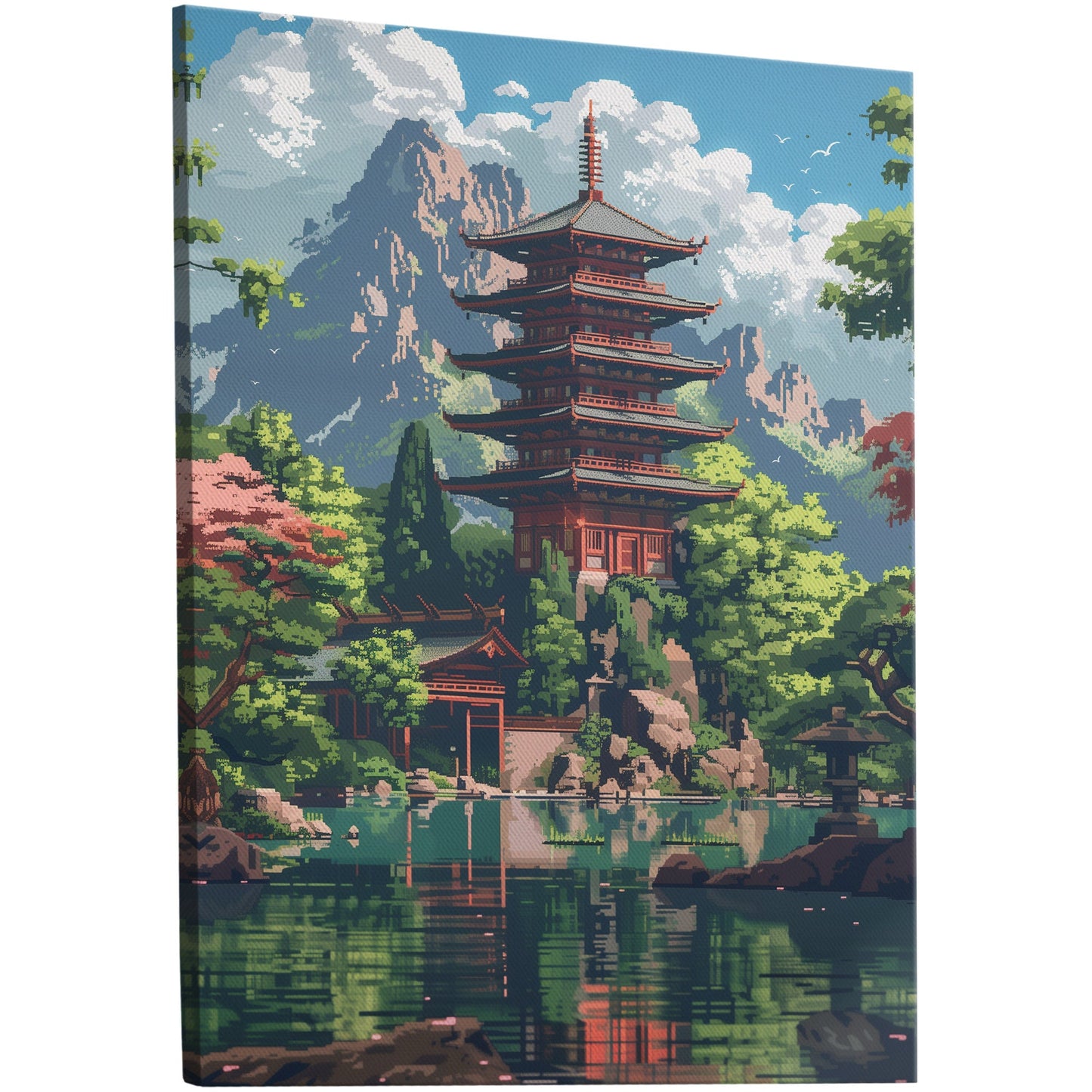 Japanese-inspired fantasy lake pixel art - Enchanted Oasis