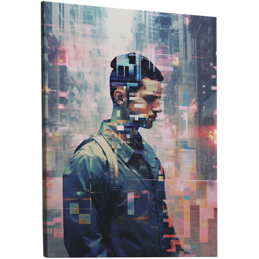 Dynamic glitch art - handmade with high-quality materials. Unique wall decor for visual disruption and conversation starting focal point.