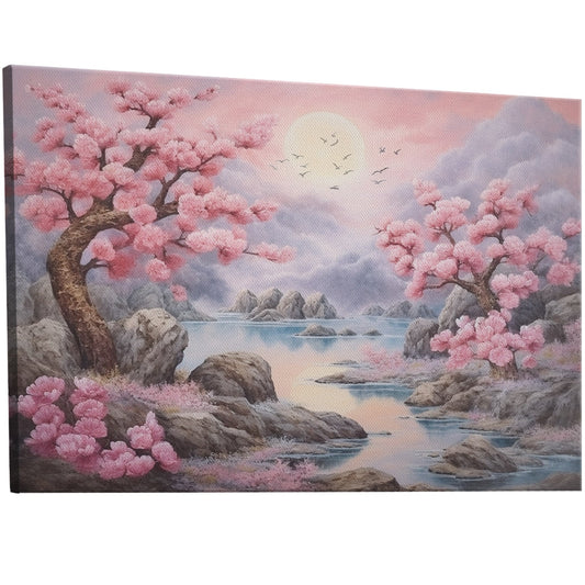 Exquisite Japanese garden watercolor cherry blossom wall art capturing delicate beauty and cultural symbolism