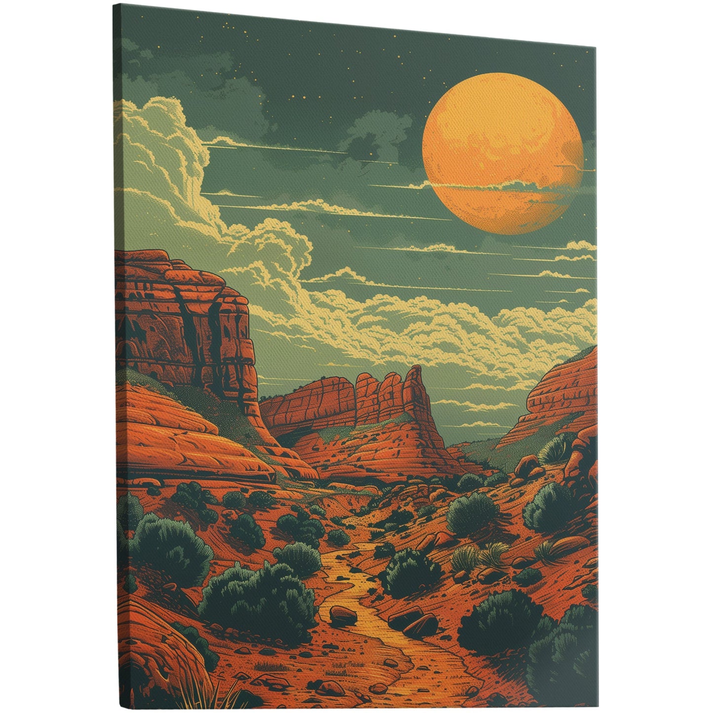 Red Rocks Desert Stylized Illustration - Red Reverie