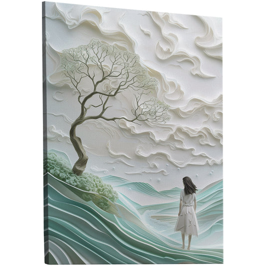 Papercut Style Landscape with Tree and Woman - Whimsy Unbound