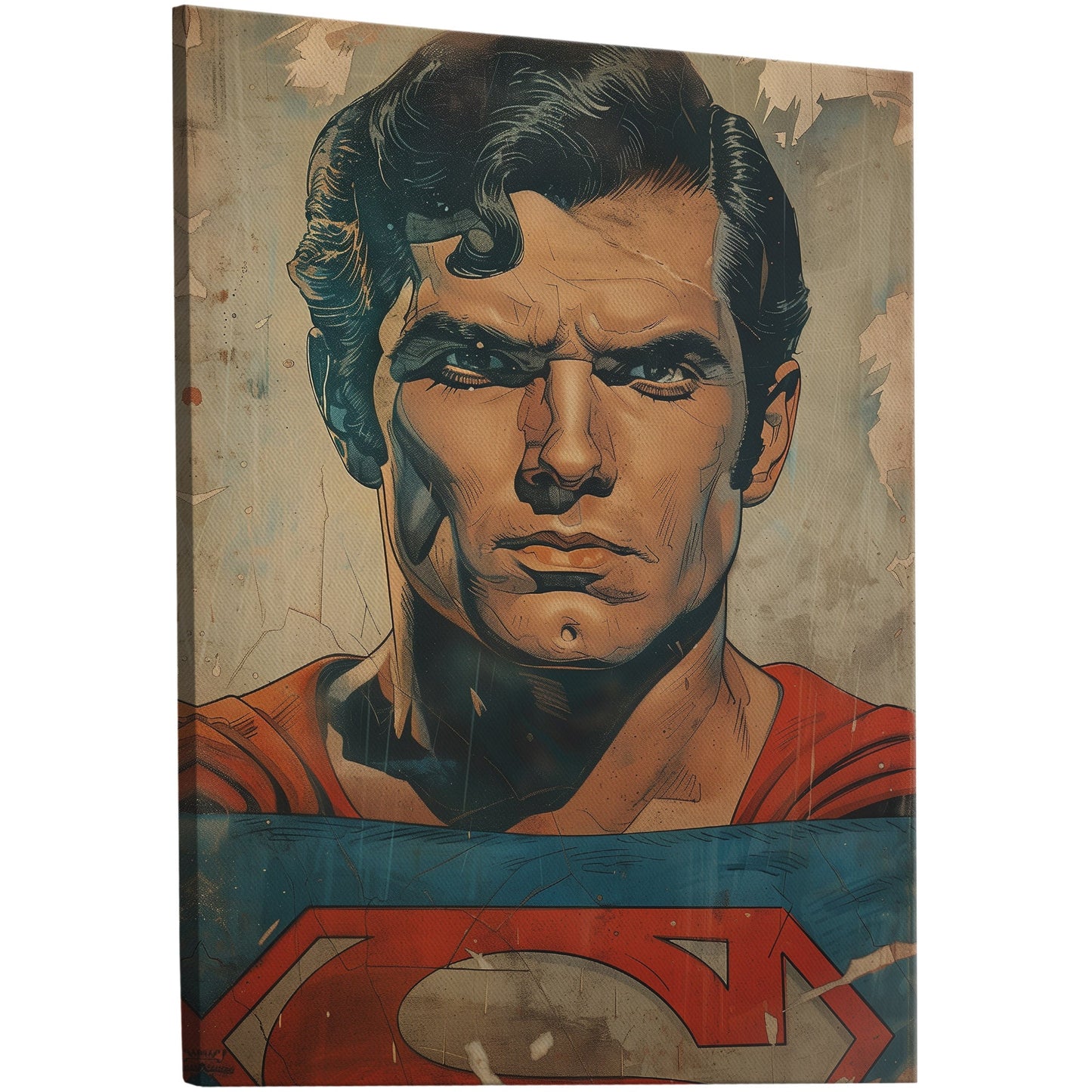 Superman closeup wall art: Vintage comic image on high-quality canvas