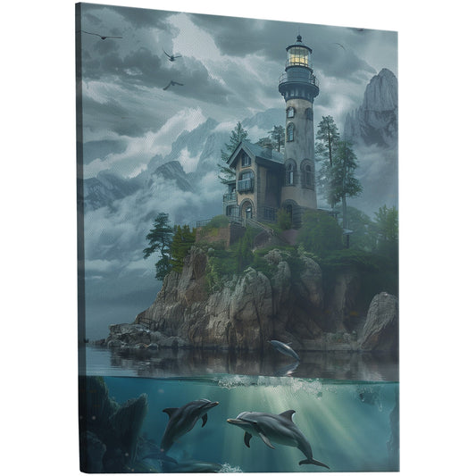 Enchanting lighthouse on misty cliffside - Dream of Serenity