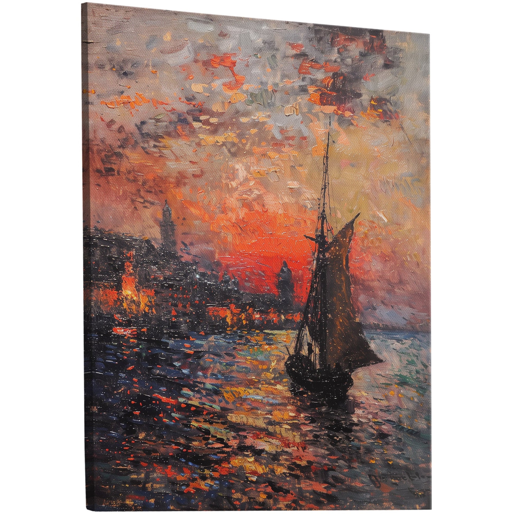 Immerse yourself in Lisbon's skyline with this stunning Claude Monet-inspired wall art capturing the essence of the historic city in vibrant colors.