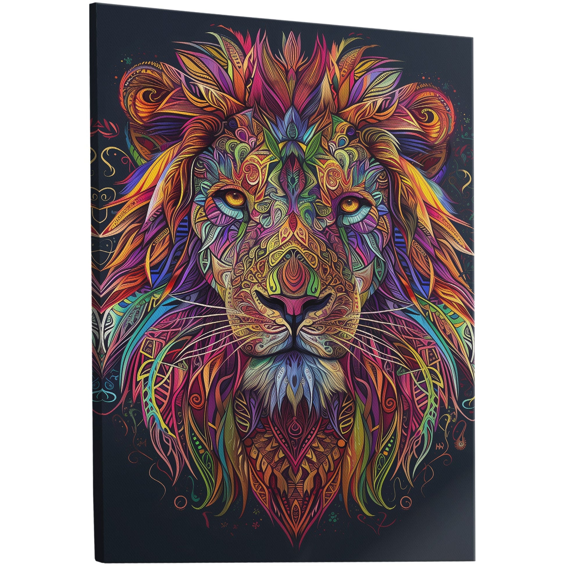 Captivating Lion Mandala wall art in vibrant colors and intricate patterns