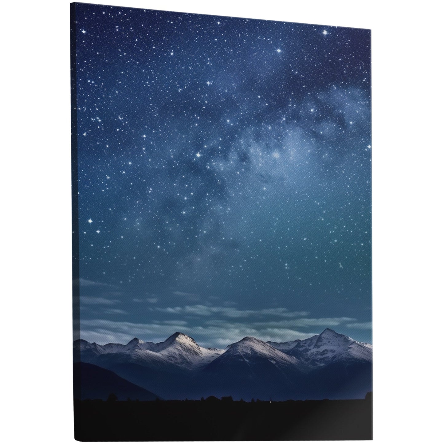 Painting of Star-filled Sky at night with Mountains as Backdrop - Starry Serenity at Midnight