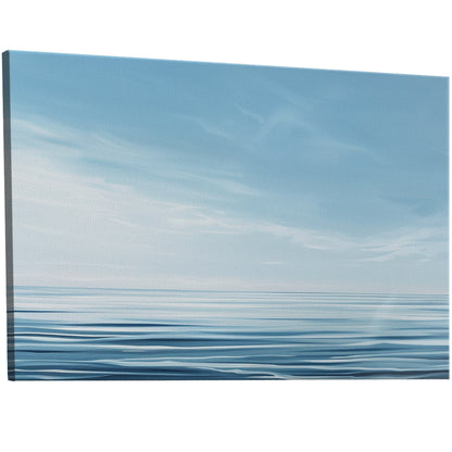 Minimalist abstract brush stroke painting of ocean and blue sky - Serenity Sky Vision