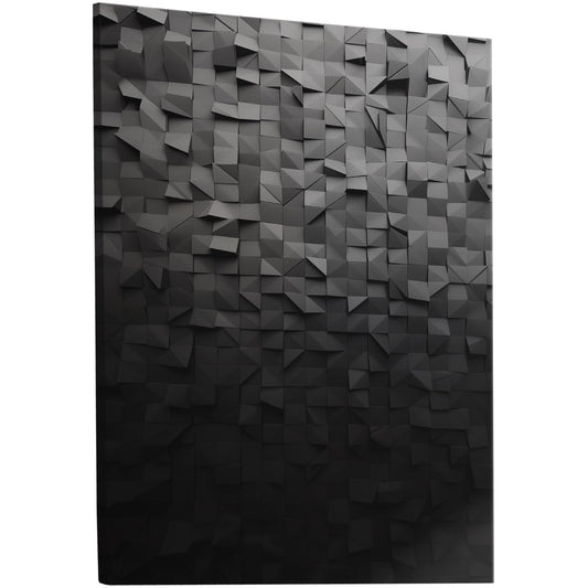 Gray abstract wall art with symmetrical parallelogram pattern and lower lighting for depth. Handmade and customizable in sizes and materials. Perfect focal point for any room.