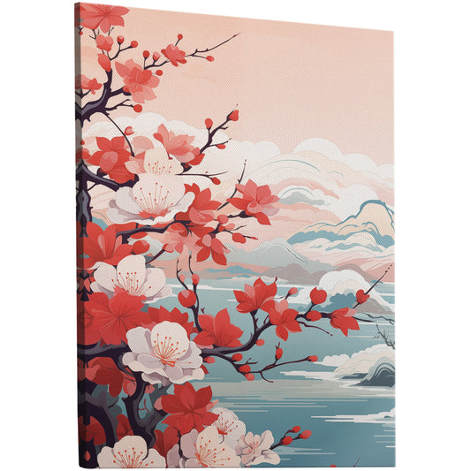 Chinese Style Spring Flowers Wall Art - Vibrant flat design on high-quality material