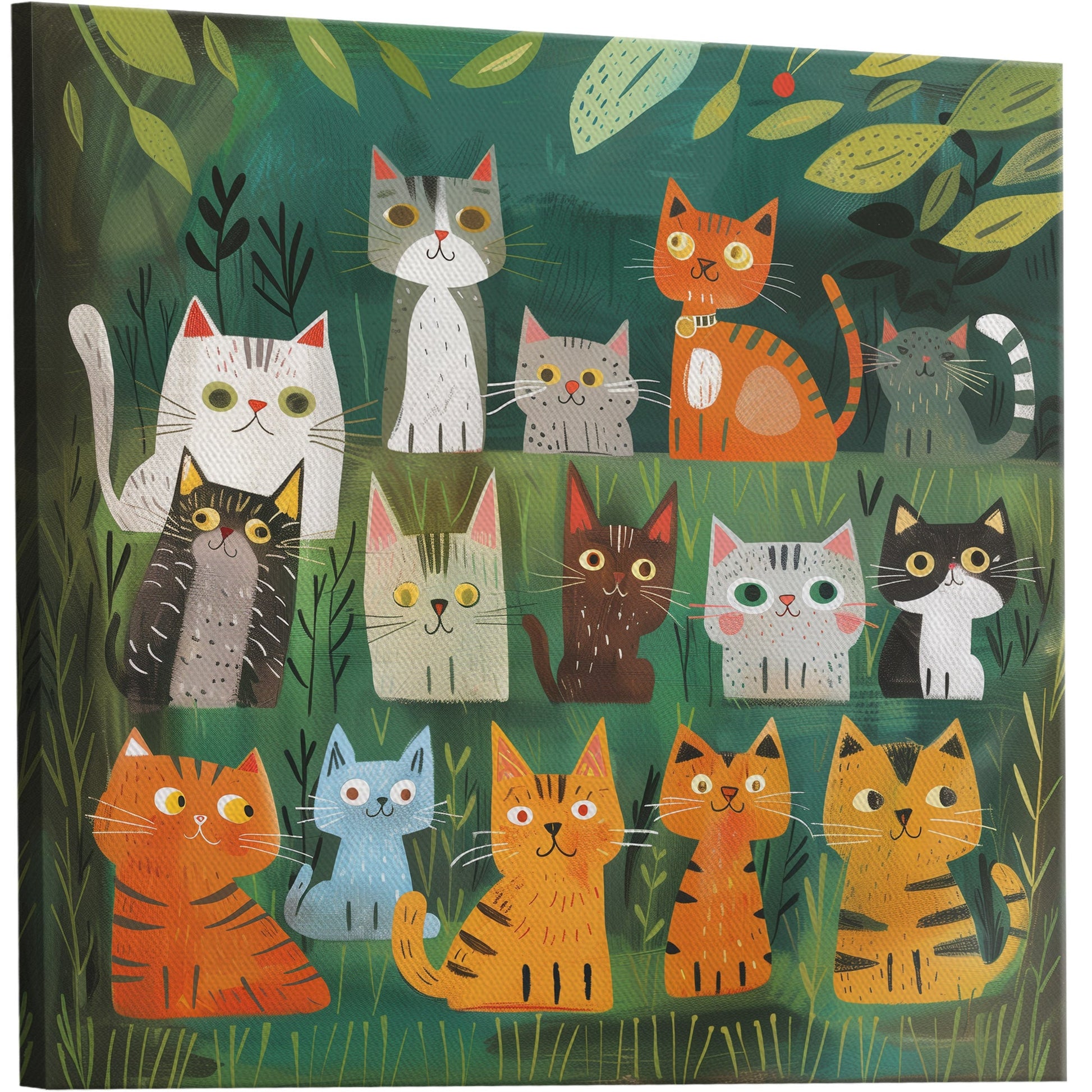 Adorable wall art featuring different cat breeds in various sizes and framing options