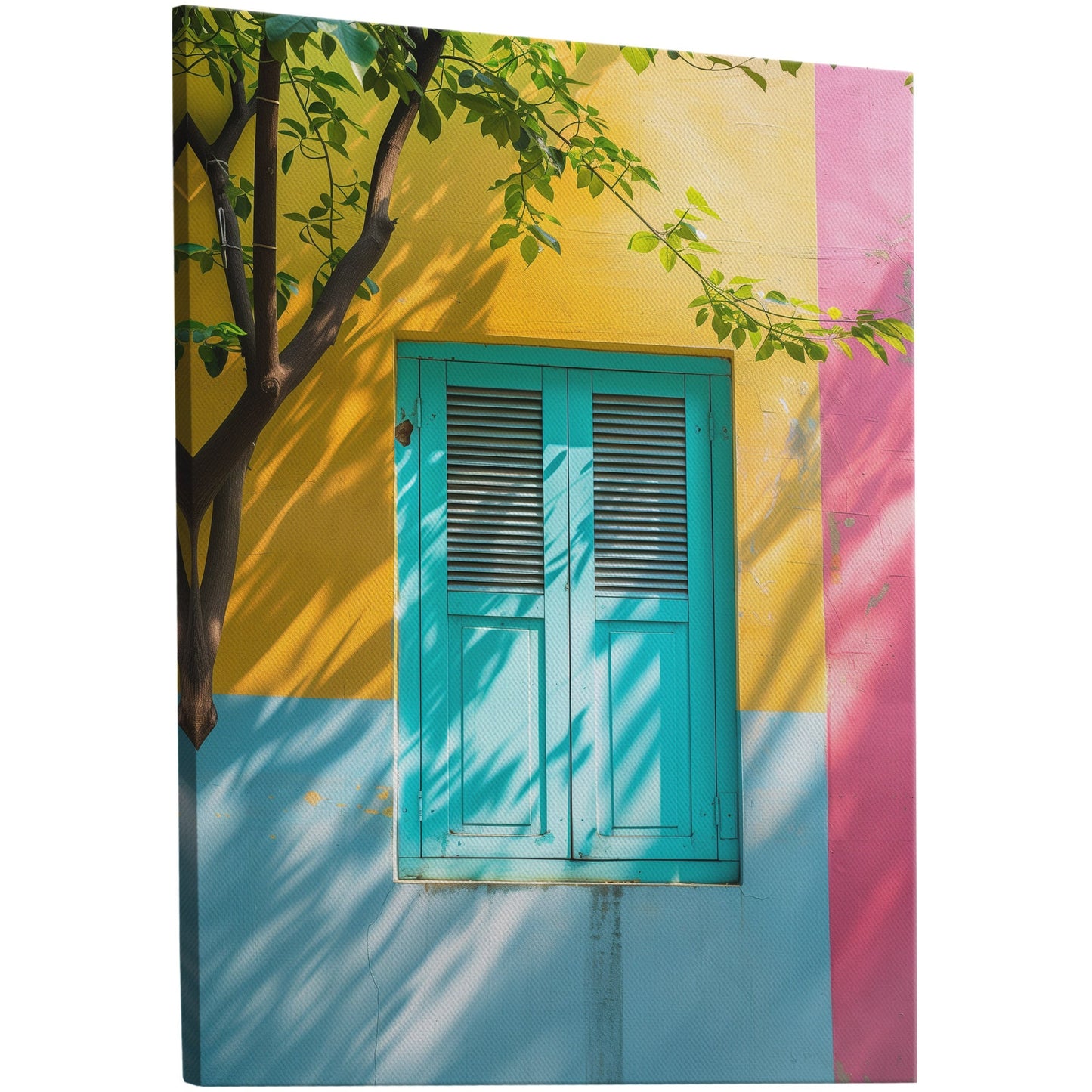 Stylized Window Shutters in Multi-Colored Wall - Elegant Aura