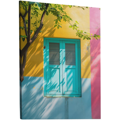 Stylized Window Shutters in Multi-Colored Wall - Elegant Aura