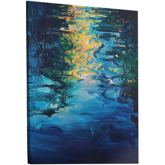 Mesmerizing abstract oil painting of water with vibrant ripples - Enchanting Oasis