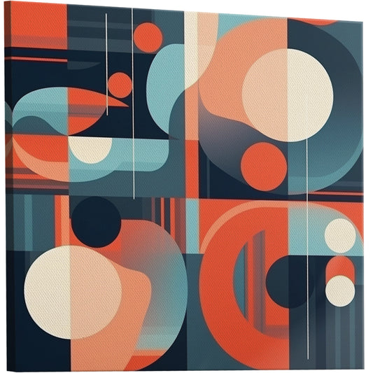 Bold abstract wall art with geometric shapes and contrasting colors