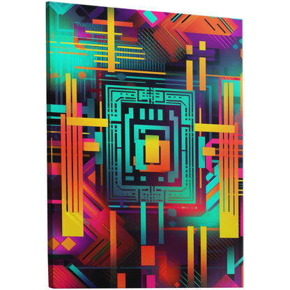 Vibrant futuristic neon geometric wall art bursting with bright colors and intricate patterns