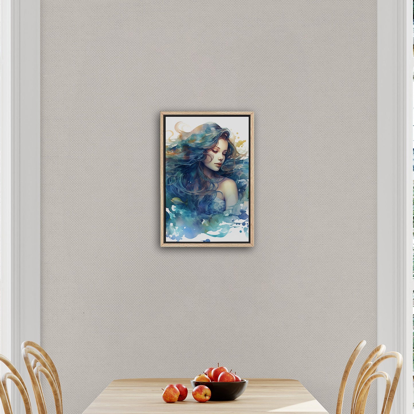 Watercolor Mermaid Portrait in Blue - Enchanting Mermaid's Mystical Underwater Dance