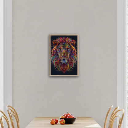 Multicolor Vibrant Digital Drawing of Majestic Lion Face - Lion's Vibrant Mandala Dance