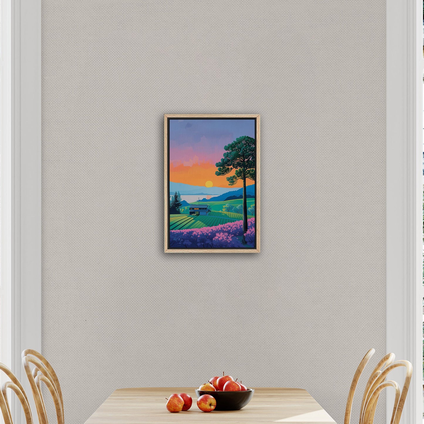 Vintage sunset house on canvas - Serenity Sunset Glow