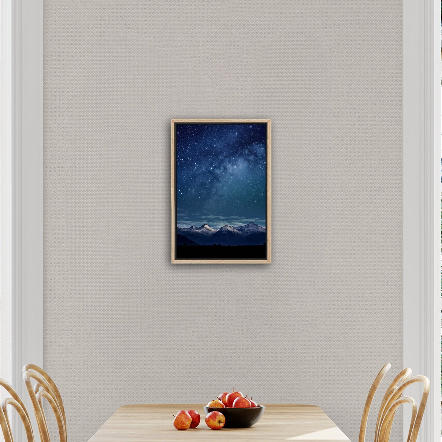 Painting of Star-filled Sky at night with Mountains as Backdrop - Starry Serenity at Midnight