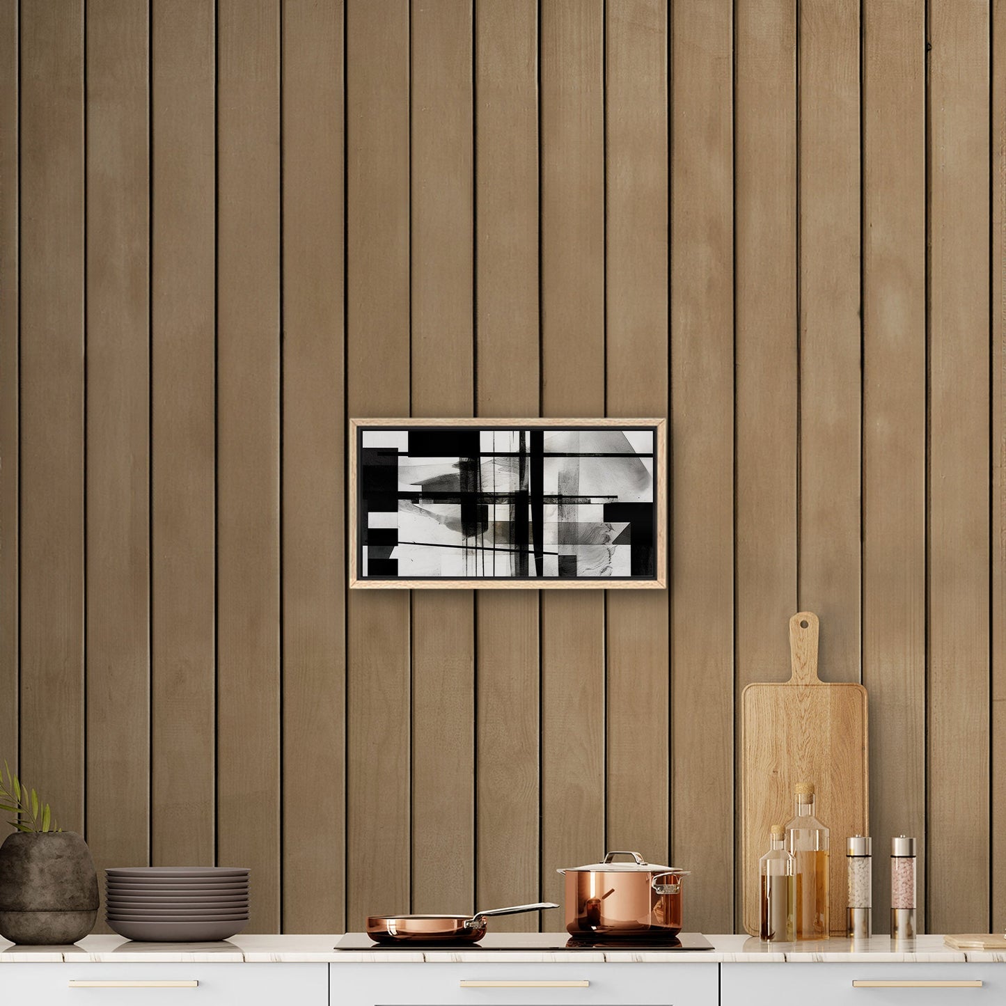 Black and White Geometric Abstract Painting - Sleek Geometry: Monochrome Dreams