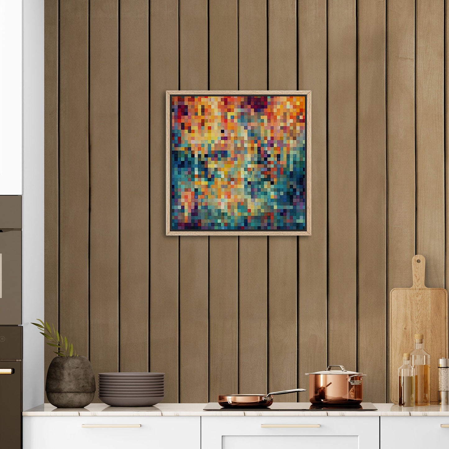 Geomtric Abstract Square Painting - Retro Geometric Pixels