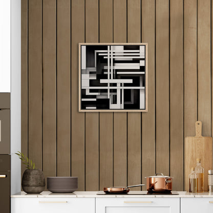 Black and White Geometric Abstract Painting - Sleek Serenity