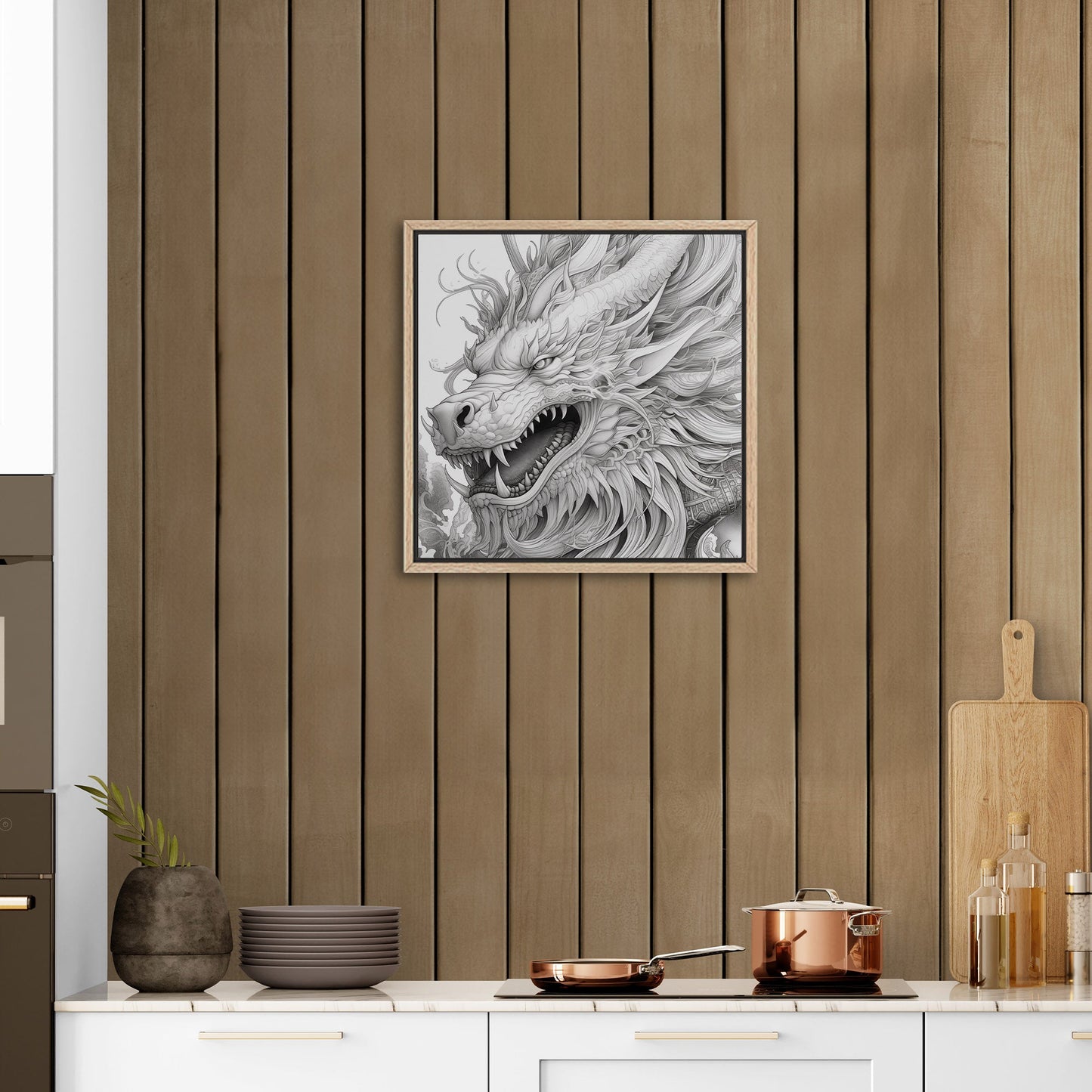 Pencil Drawing Style of Asian Dragon Head - Mythical Dragon: Intricate Allure